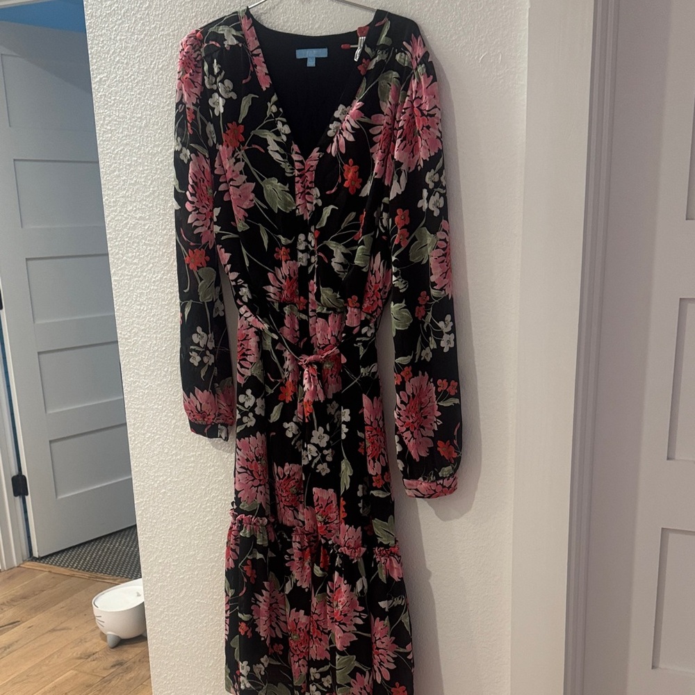 Draper James Black and Pink Floral Long Sleeve Dress